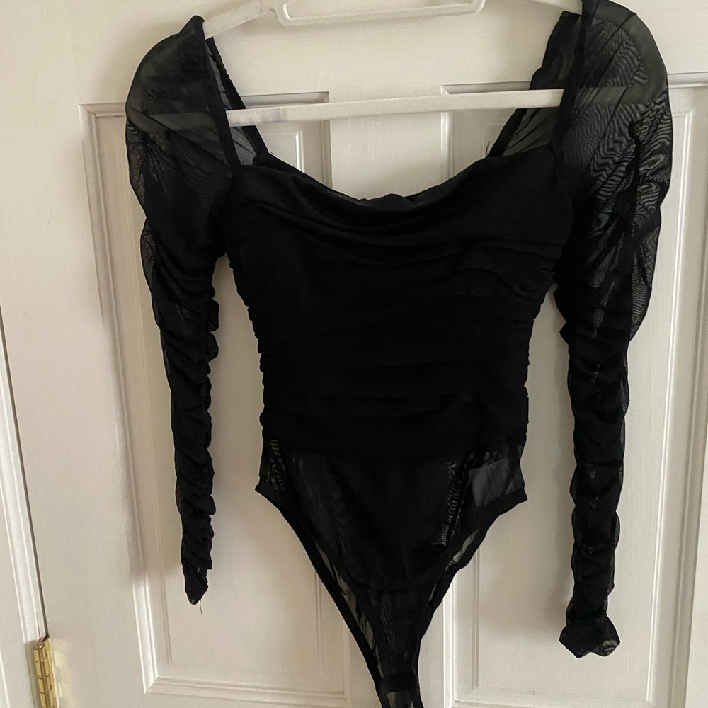 Princess Polly Black Ruched Long Sleeve Bodysuit